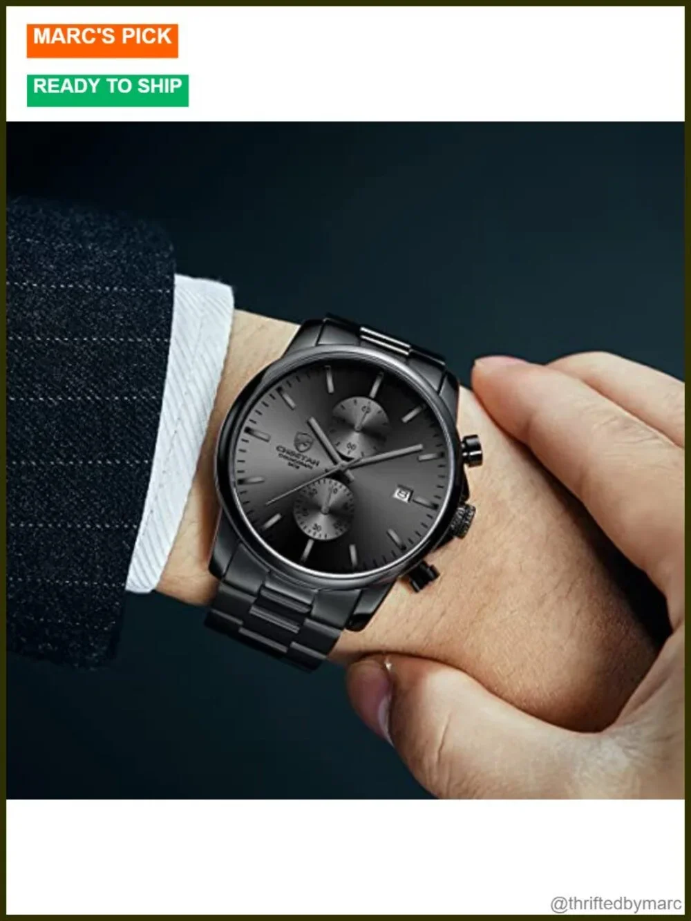 Stainless Steel Chronograph Quartz Watch with Auto Date